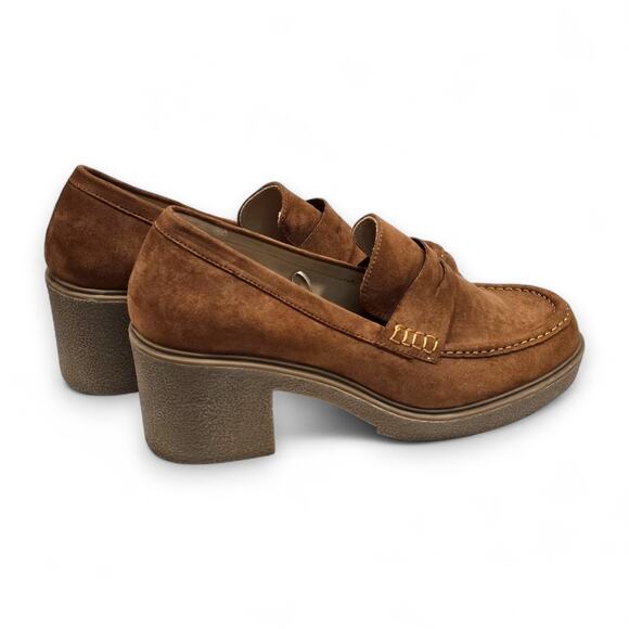 Torrid Brown Suede Slip On Loafer Chunky Block Size 9.5 W Wide 90's Y2K Vibes - Picture 1 of 16